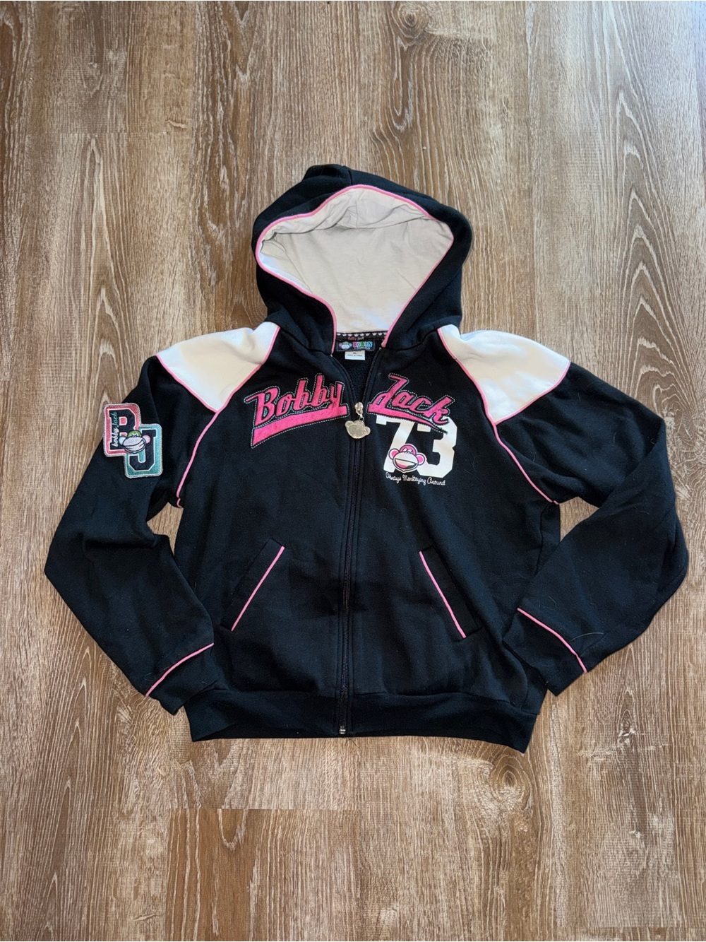 Y2K Bobby Jack Black & White Zip Hoodie with Pink Trim